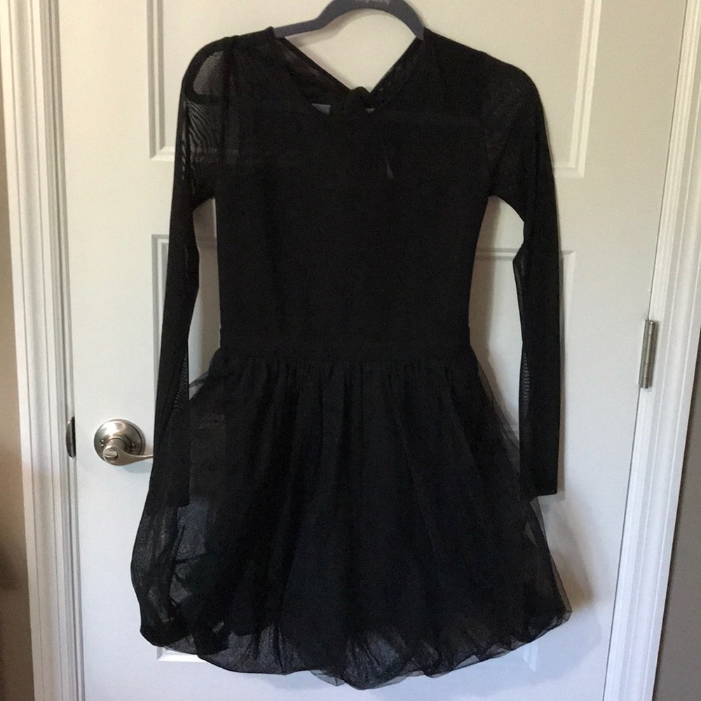 Black party dress tulle bottom sheer top